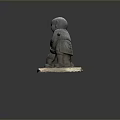 Young Monk Stone Statue Holding Tool Operating Water Basin on Stone Base 3d model