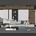 Modern Living Room Interior With Sofa Bookshelf Floor Lamp And Coffee Table