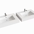Two Modern White Rectangular Countertop Washbasins With Polished Chrome Faucets 3d model