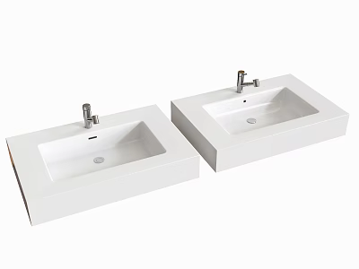 Two Modern White Rectangular Countertop Washbasins With Polished Chrome Faucets 3d model