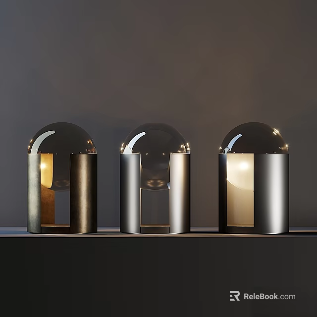 Three Modern Table Lamps With Sleek Metal Base And Transparent Glass Globe Illuminated Warm Light 3d model 