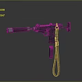 Black Submachine Gun Weapon with Silencer and Yellow Sling in Studio