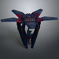 Detailed Sci Fi Aircraft Toy Model Featuring Blue Red Wings And Stand Base