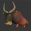 Vibrant Cartoon Bull Character With Red Orange Body And Large Curved Horns