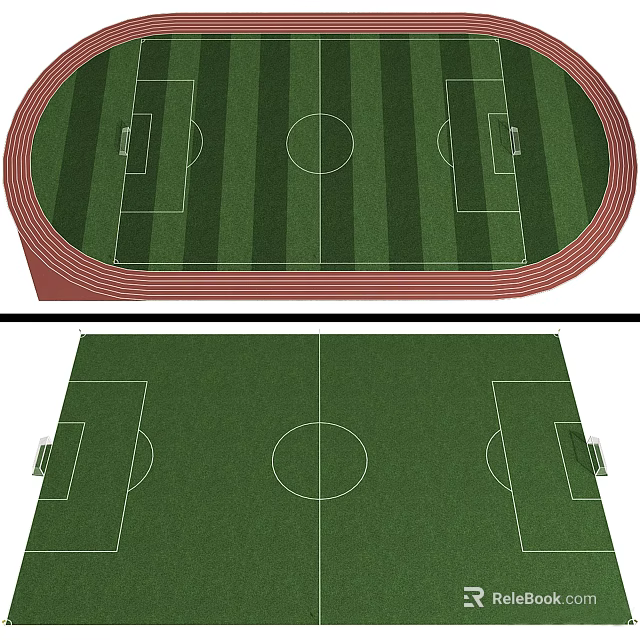 Soccer Field Layout With Green Grass Track Goals Penalty Area And Center Line 3d model 