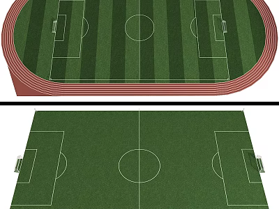 Soccer Field Layout With Green Grass Track Goals Penalty Area And Center Line 3d model