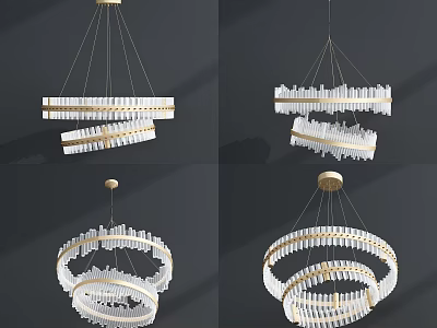 Elegant Modern Crystal Chandelier With Multi Layer Gold Frame And Crystal Strips 3d model
