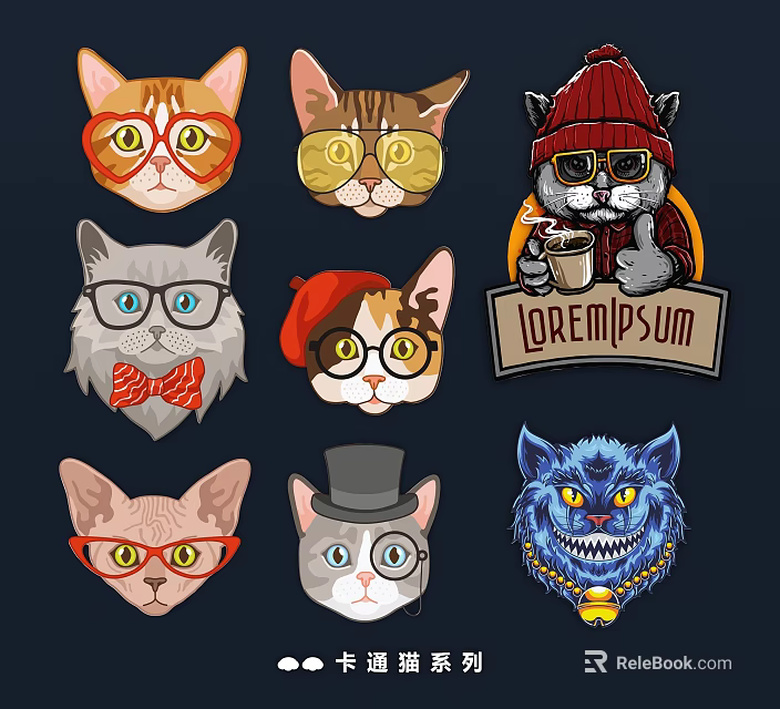 Colorful Reptile Heads Wearing Stylish Glasses Hats And Bow Ties On Dark Blue Background 3d model 