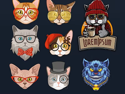 Colorful Reptile Heads Wearing Stylish Glasses Hats And Bow Ties On Dark Blue Background 3d model