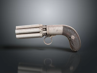 Antique Multi Barrel Pistol Vintage Weapon Featuring Metal Barrels and Wooden Grip Design 3d model