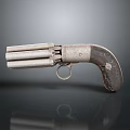 Antique Multi Barrel Pistol Vintage Weapon Featuring Metal Barrels and Wooden Grip Design