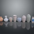 Diverse Decorative Ceramic Vases Display Featuring Various Patterns And Shapes 3d model