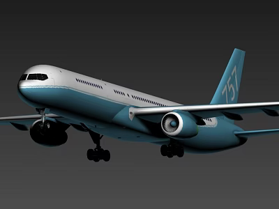 Blue And White Passenger Airplane In Flight With Jet Engines And Wing Structure 3d model