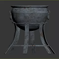 Vintage Rustic Metal Cooking Pot With Three Legged Stand For Home Kitchen Use