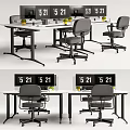 Modern Office Desks With Ergonomic Chairs Digital Screens And Potted Plants