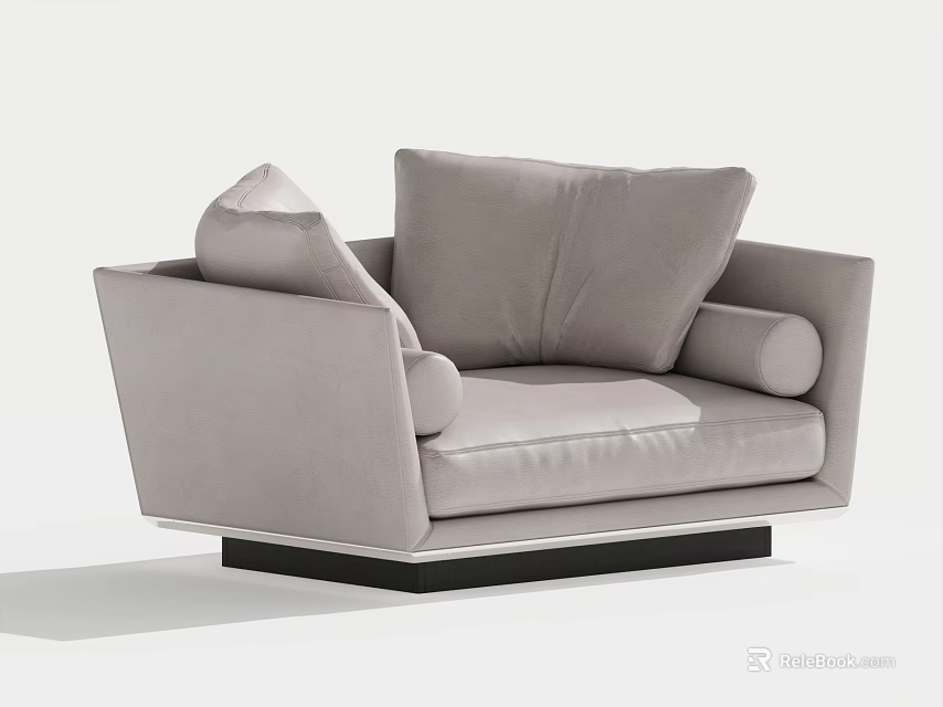 Modern Light Gray Velvet Single Sofa With Soft Cushions And Black Base Design 3d model 