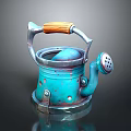 Blue Kettle With Wooden Handle Metal Perforated Body And Silver Spout Design