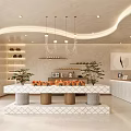 Modern Dessert Shop Interior Design With Pastry Display Counter And Hanging Lights