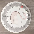 Round Gray And White Rug With Pink Dinosaur Heart Patterns For Kids Room