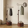 Modern Wooden Base Metal Rod Clothes Rack with Hanging Coat Sweater Hat Handbag in Basket