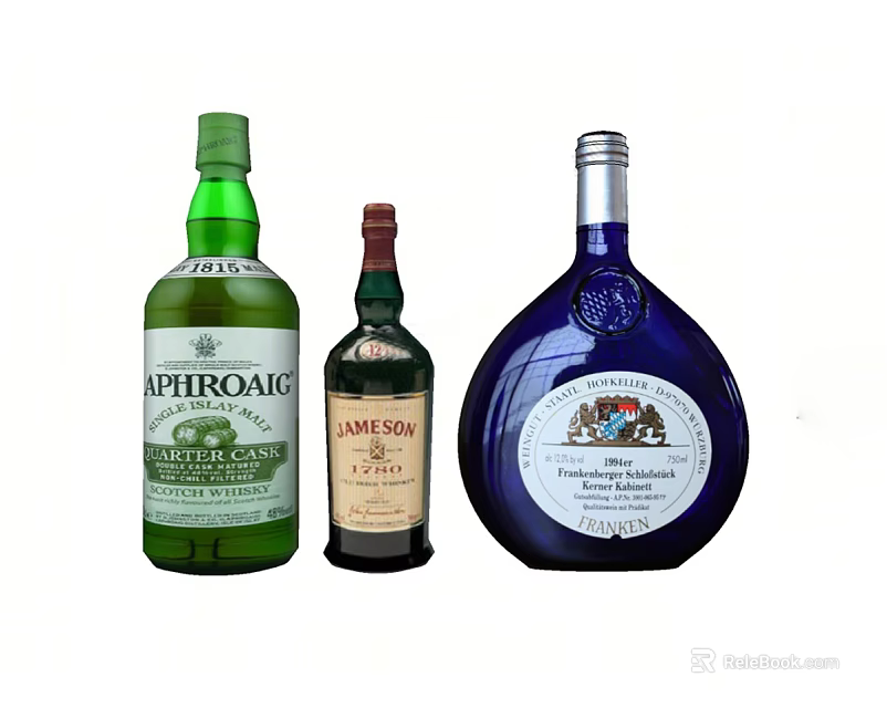 Stylish Whiskey Bottles In Different Colors Featuring Laphroaig And Jameson 3d model 