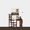 Vintage Wooden Dining Table Set With Chair Small Table And Poster On Wooden Floor