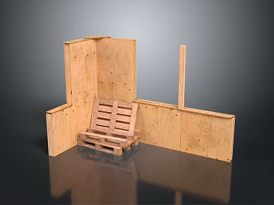Wooden Corner Frame Structure Featuring Pallet Bench And Plank Construction 3d model