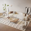 Beige Sofa and Coffee Table Set with Cushions Floor Lamp Potted Plant and LOVE Painting