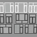 Various Casement Windows Designs With White And Black Frames And Grid Patterns 3d model