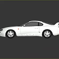 White Sports Car With Two Doors Orange Interior Black Roof And Silver Wheels With Reflection