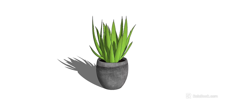 Aloe Vera Potted Plant With Vibrant Green Leaves In Gray Pot 3d model 