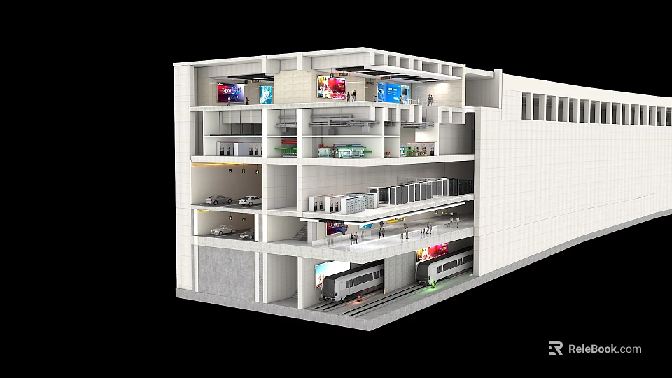 Multi Level Building Structure Section View With Floors Tracks And Platforms 3d model 