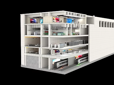 Multi Level Building Structure Section View With Floors Tracks And Platforms 3d model