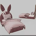 Cute Kids Bed With Rabbit Ear Headboard Pink Purple Bedding And Bow Decor