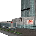 Modern Commercial Street With Tall Buildings Large Billboards And Shopping Mall Exterior