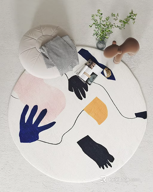 Colorful Round Rug with Abstract Hand Patterns for Modern Living Room Decor 3d model 