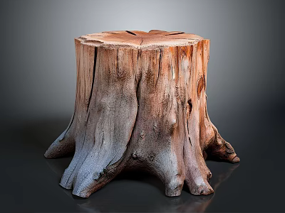 Natural Wooden Tree Stump Stool With Rough Texture And Decorative Base 3d model