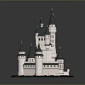 Cartoon Fantasy Castle Scene With Pointed Towers White Walls Green Roofs And Lush Grass