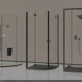 Three Modern Shower Enclosures With Transparent Glass And Stylish Shower Heads