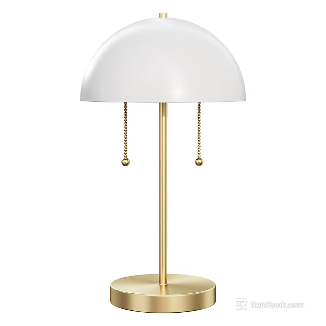 Stylish Modern Table Lamp With White Dome Shade And Golden Brass Base Chain Details 3d model 
