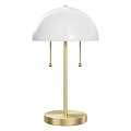 Stylish Modern Table Lamp With White Dome Shade And Golden Brass Base Chain Details