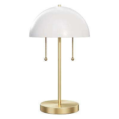 Stylish Modern Table Lamp With White Dome Shade And Golden Brass Base Chain Details 3d model