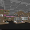 Modern Clothing Store Interior With Wooden Shelves Hanging Clothes Display Tables And Plant Decorations