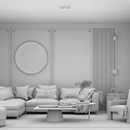 Elegant Modern Living Room Interior With Circular Wall Art Sofa Coffee Table And Floor Lamp