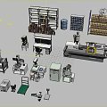 Industrial Equipment Collection Featuring Shelves Machines Workbenches Storage Units And Tools