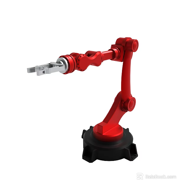 Red Industrial Robotic Arm With Black Base And Mechanical Structure 3d model