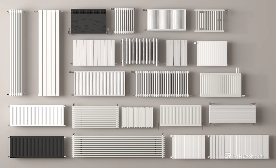 Various Styles Of Radiators Displayed On Wall 3d model 