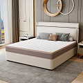 Comfortable White Striped Mattress In Modern Bedroom With Light-colored Headboard Nightstands Soft Carpet And Decorative Rings