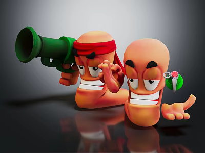 Cartoon Game Movie Characters with Red Headband Green Weapon Angry Grinning Faces 3d model