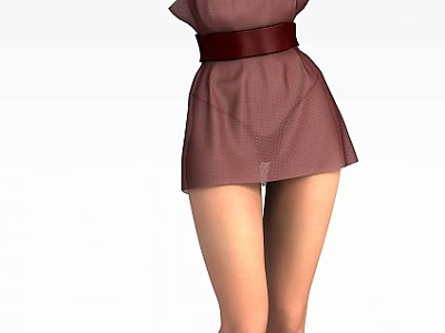 Stylish Woman Wearing Pink Polka Dot Dress With Red Belt Showing Slim Legs Fashionably 3d model